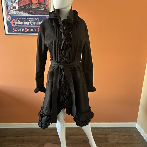 Samuel Dong Jackets & Blazers - SAMUEL DONG black ruffled belted trench coat